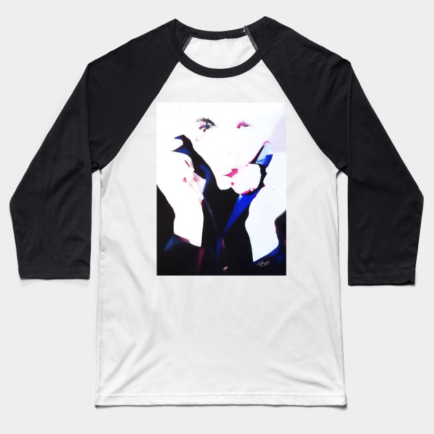 Nick Rhodes from Duran Duran (gouache and digital art) Baseball T-Shirt by So Red The Poppy